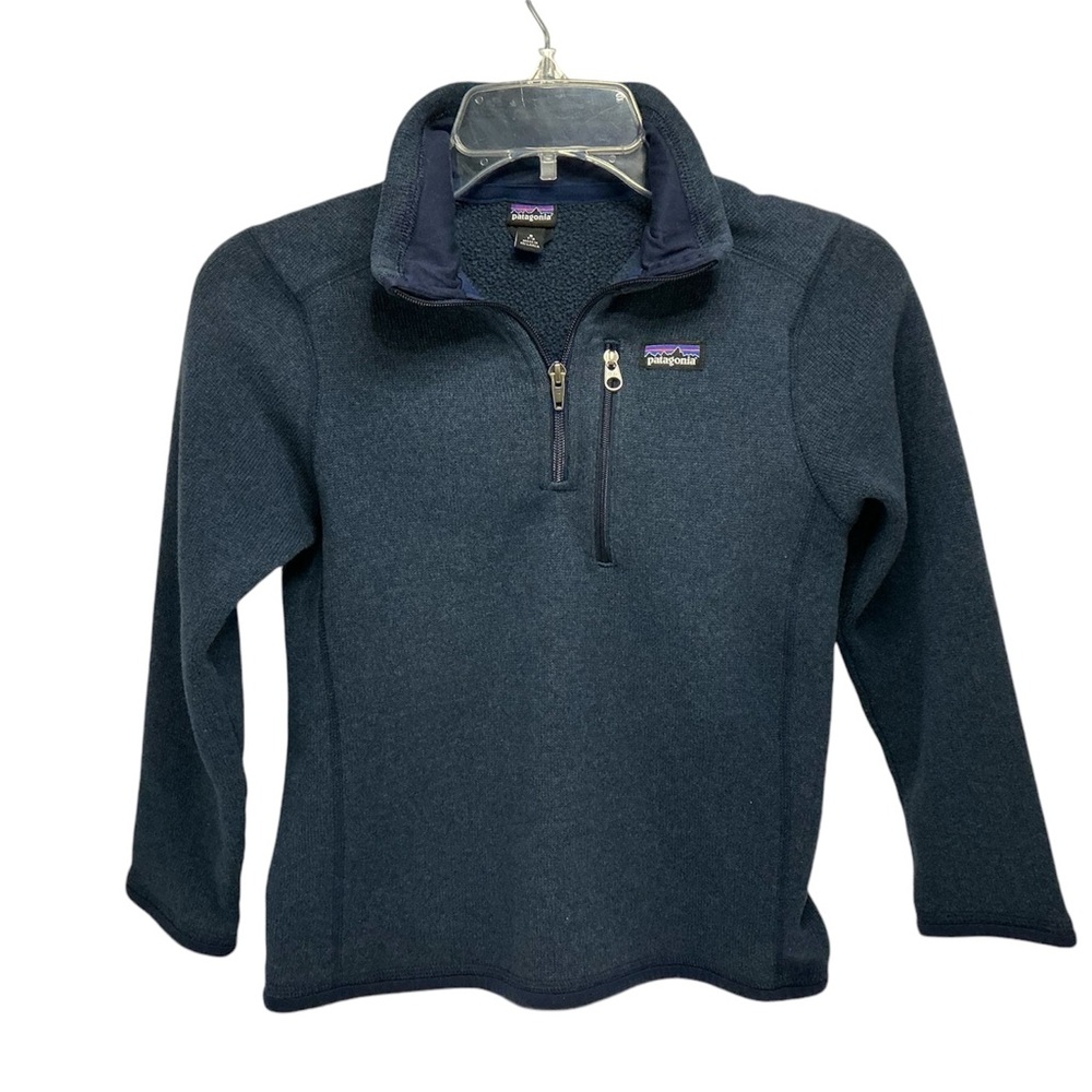 Patagonia Size Small 7-8 Quarter 1/4 Zip Fleece Navy Jacket Kids